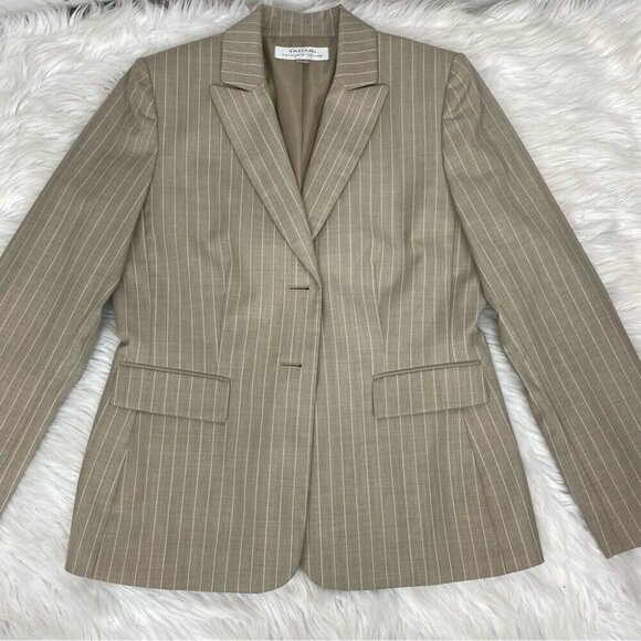 Tahari ASL Women’s Tan White Striped Two Button Business Career Blazer 10/C39 - Picture 6 of 11